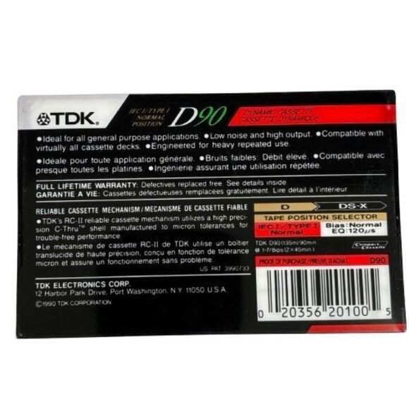 Lot 5 New Sealed TDK D90 Normal Position TYPE I Blank Audio Cassette Tapes 1990 - Picture 7 of 10